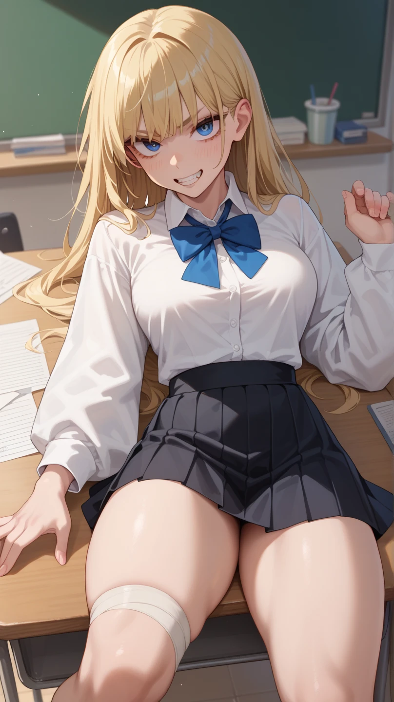 (((Spread your legs、Shooting from below))、(((Accentuate the crotch、Shiny underwear)))、Highest quality, 8k, masterpiece :1.3)), whole body, Sharp focus :One Girl,Glowing Skin,SSexy pose,Highest quality,Tabletop,shape,Very delicate and beautiful,Hmph,8k壁紙,wonderful,In detail,Official Art,Very detailedなティッカーUnity 8k壁紙,Incredibly ridiculous,Large file size,Very detailedな,High resolution,Very detailed,Beautiful detailed girl,Realistic,X-ray,The queue is full,(((Uniform Blazer、mini skirt)))、(((Big Breasts、blonde)))、(((School、classroom、Wearing loose socks)))、Stand upright、Cleavage , ((Golden Hair、loose sox))、Uniform Blazer、Sexy pose、Hairstyle: Ponytail、both hands、長いWearing loose socks