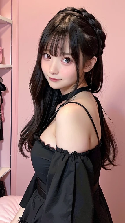 （8K、high resolution、High resolution、Fine details）Beautiful eyelashes、High resolutionの顔、Zoom out、18 years old、 Beautiful detailed eyes、Random cute hairstyles、C cup breasts、Black Bunny Girl Costume、Black rabbit ear headband、Sexy tight outfit、Fishnet tights