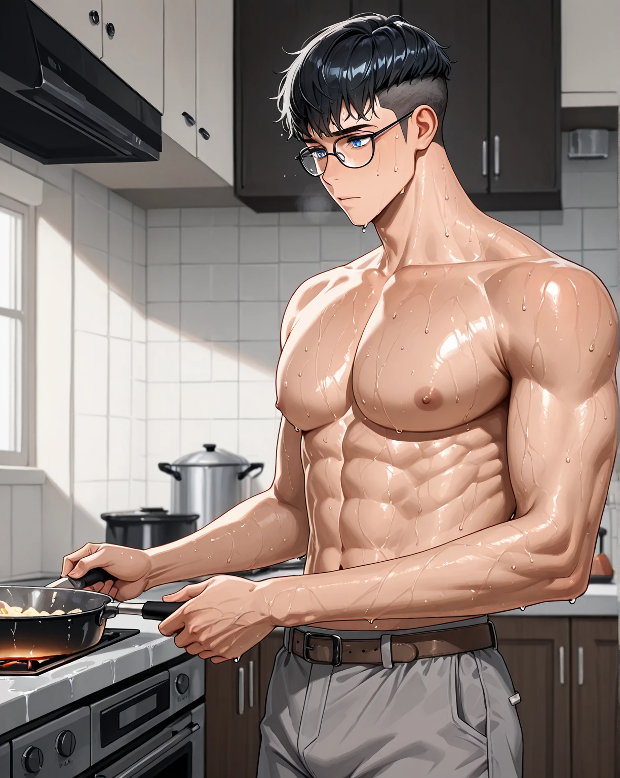 Best quality at best,Libido boy,Dog ears,musculature,,Brush cut,Semen