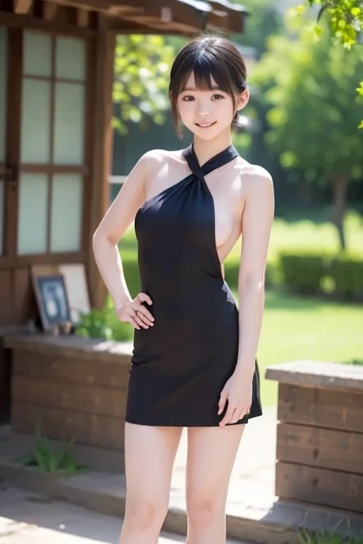 (Highest quality, masterpiece, Ultra-high resolution, 8k, RAW Photos, Realistic, Anatomically correct:1.5), 20-year-old girl:1.2, Embarrassing, avert your eyes, blush:1.0, View Viewer, ((bar)) 、Large windows、Night view、 Light:1.2, Bokeh, Cinema Lighting:1.0, Depth of written boundary, sharp、 Cute Face、Idol、(Black short sleeve lace top)、(Black tulle skirt)、Shiny clothes、”dwarf”、(Floral clothes)、(Full Body Shot)、Side angle、Cowboy Shot、(( smile))、((Ultra short hair、Berry Short))、(Straight bangs)、((See-through))、(( One Girl))、Waist、I can see your thighs、(Shot from behind)、