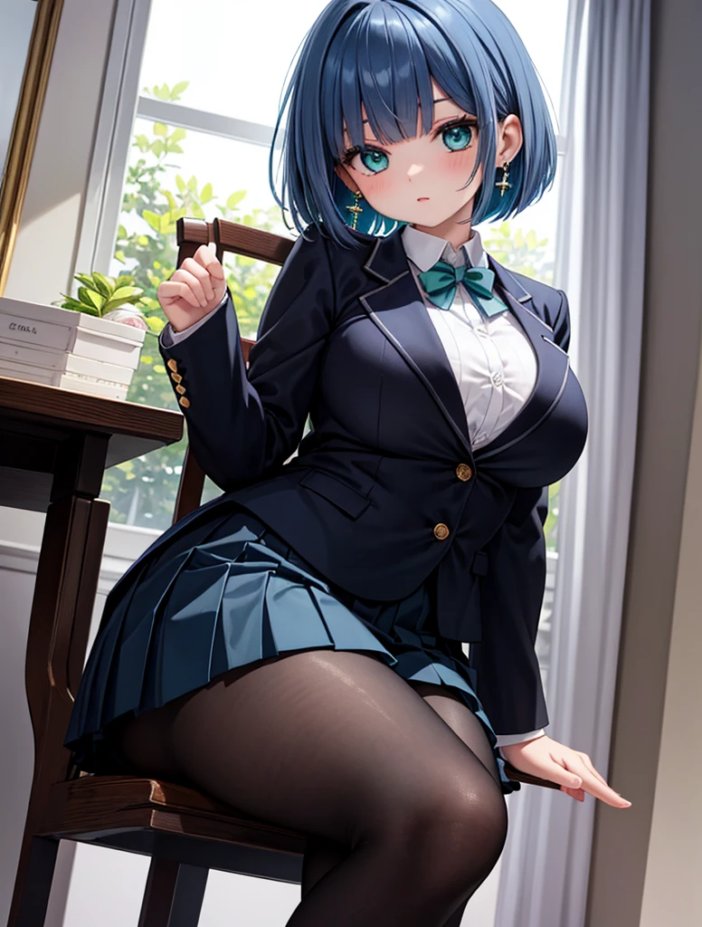 (8K、Highest quality、highest quality、masterpiece)、Detailed face、One girl、One Man、Rem from Re:NULL、Light blue hair 、short hair、twintails、blunt bangs、Grey Eyes、、、((Blazer jacket uniform))、((Pleated skirt))、((No panties))、((bent over))、Back Alley Background、Very large breasts、Nipples are visible、、Black Pantyhose、Milk dripping from nippleilk spurting from the nipple、、Open your mouth、Troubled face、Love juice from the genitals、Full body portrait、One man、Hearts in the eyes、Sex、Black Loafers、Applying the to the crotch