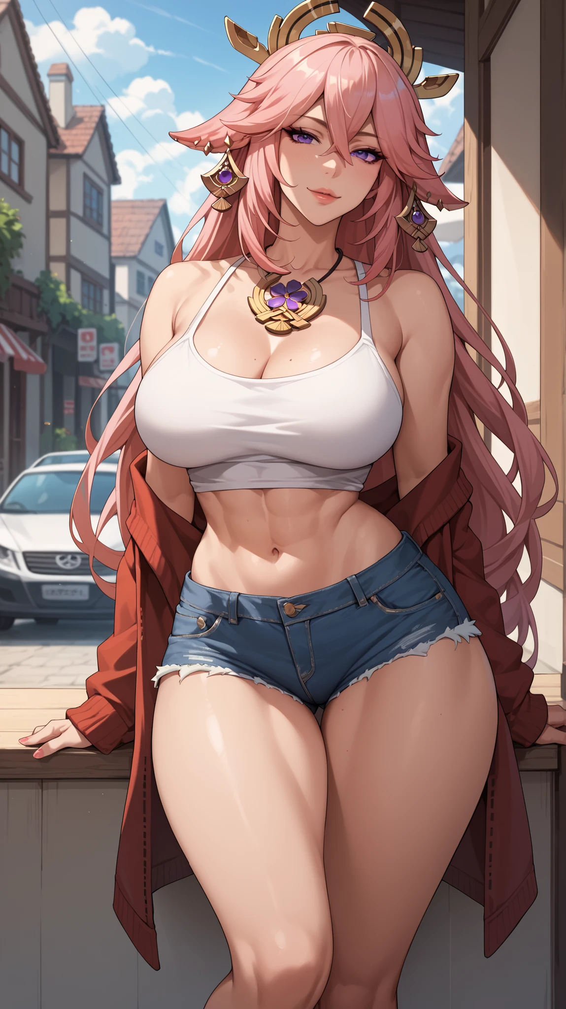 8K, 4k, highest quality, High resolution: 1.2), (masterful, realistic, Photoreal: 1.4), 1 woman, Older sister's atmosphere、beautiful face, she has a bright smile、open your mouth、beholder, Fair skin, white skin: 1.5), Fine complexion, big, big, headband bangs, , young, s asack-view、big ass、super breasts、H cup、lower hair、Rear view、exposed nipples、T-back that digs into your butt、wear a white thong、emphasize the buttocks、ホワイトカラーのCalvinKleinTバック、CalvinKlein、cute long hairstyle、wear high heel boots、CalvinKleinの下着だけ、topless、SFW Giant、azur lane、Bremerton、pink hair color