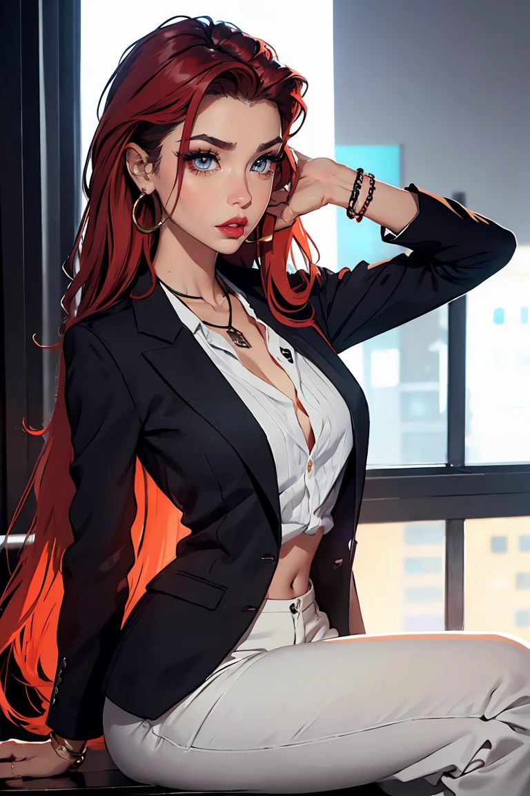 (Masterpiece, best quality, rich detail, realism: 1.3), (28 years old) (ulzzang-6500-v1.1:0.7), 1girl, upper body, (hips, sexy body, beautiful: 1.3), ((wearing teacher clothes)), ((sexy teacher)), ((absurdreasterpiece 1.3), (incredibly detailed), (highres:1.1), (high detailed skin:1.4), (high quality lighting), (skin texture), (UHD), (64K), (studio lighting), (photorealistic), (hyper realistic), (symmetric face), (unreal engine), (bokeh), (high resolution scan), (professional photograph), ((stunning handsome woman)), , ((stoic)), ((stern looking)), ((symmetrical eyes)), , (blue eyes), (blood red hair), (Long red hair), (1woman), (solo), (dark atmosphere), (sensual poses), (night landscape)