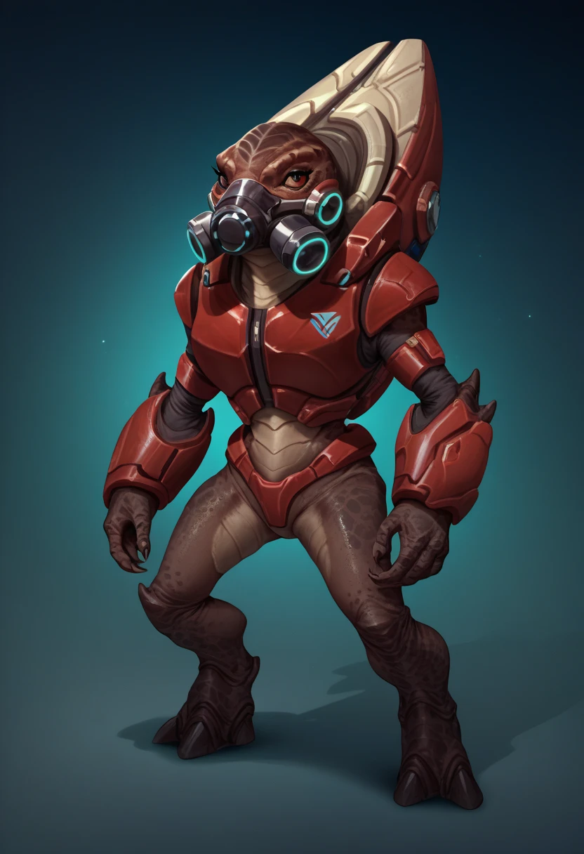 halogrunt, 1girl, lizard, alien, red armor, backpack, full body, gas mask
halogrunt,2D,cartoon,female unggoy,solo,alien planet,