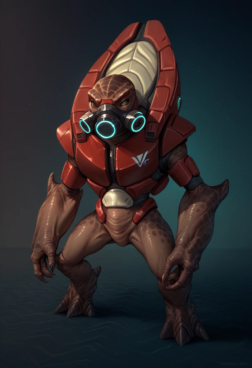 halogrunt, 1girl, lizard, alien, red armor, backpack, full body, gas mask
halogrunt,2D,cartoon,female unggoy,solo,alien planet,