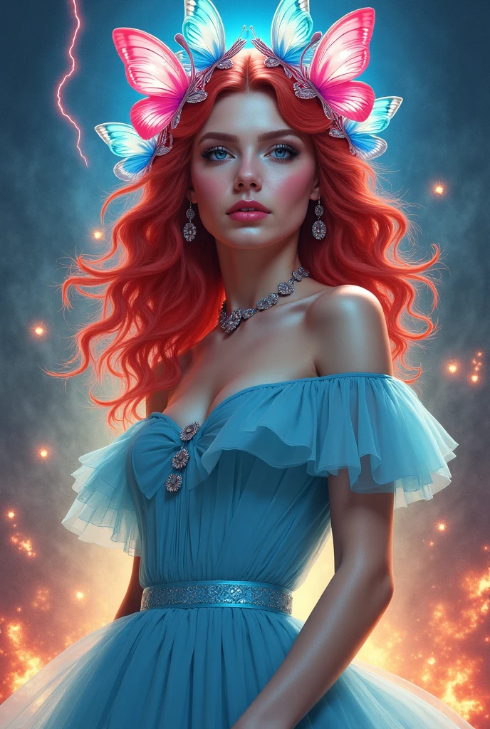 a medium quality painting of [Ava Red], the Wizard of Magical Colors, mechanical priestess, Honky Tonk Girl, vibrant colors, surreal, fantasy art, mystical, detailed, glowing elements, whimsical, vintage style, art nouveau, textured brush strokes, side view, character design, 4k