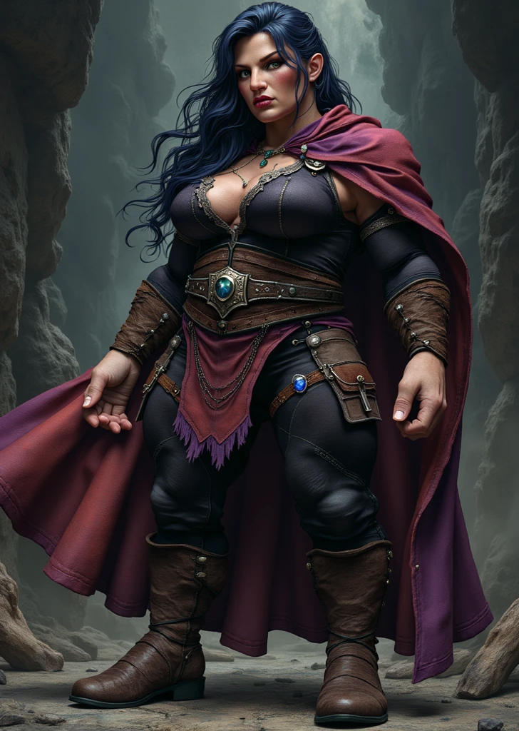 ((((Massive, tall, beautiful, buff, muscular brown skinned woman mage with shocking pink hair, black lipstick, ginormous bulky muscles, holding a fire mage staff and wearing a beautiful hooded black enchanted robe with gothic armor and long long skirt)))), (close view), massive muscles, massive biceps, hyper muscle shoulders, hyper muscle triceps, (angled bob cut), red eyes, (wearing an extremely intricate robes, magical robes), mage boots, skirt, smirk, black gauntlets, (in a dark fire Mystical forest), evening, Vascular arms, hyper vascular arm, hyper muscles arms, hyper muscle legs, massive arms.