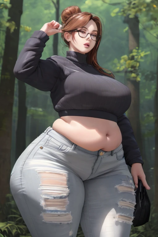(ultra realistic, highly detailed:1.4), best quality, masterpiece
redhead girl, sitting on a stump, tall, curvy, pear shaped,chubby round belly, bottom heavy, navy blue leggings, belt, tied up red flannel shirt, short hair
((longtorso, ltso):1.1)