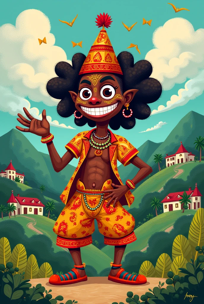 cartoonish quilombola on white background