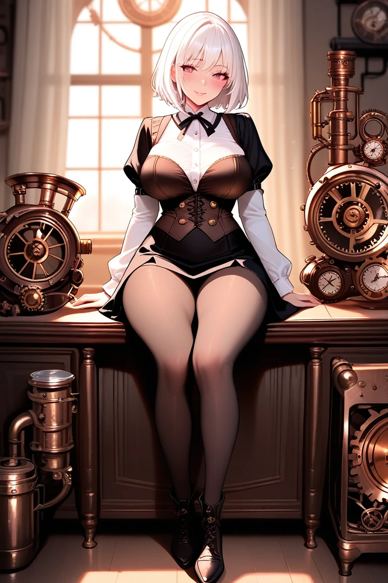 highest quality、(real、photorealistic:1.4)、(RAW photo:1.2,(Curve,Model,glamor:1.5),Beautiful breasts,(from below:1.2),(from side:0.9), ((Face)), (Close-Up:0.4), ((looking at viewer, holding a cup of coffee)), highest quality、(real、photorealistic:1.4)、(RAW photo:1.2),highest quality,(masterpiece),(((Whole body image))),(a 18yo girl), (Highly detailed face),Slightly round face, (Tan brown face:1.0), Boyish beauties, beautiful face, Beautiful lips,Baby Face,(Big eyes),((black,hair,long pony tail hair)),thin pubic hair,cute,lovely,(strong silver hair:1.2),(blunt bangs),(Brown skin:1.0),(Military uniform, bulletproof jacket),nice companion,delicate body、thin legs,beautiful black dress,black gloves, black thighhighs, white panties,(double breasted,under bust:1.2)in the kitchen Woman in survival mode,Sexy thighs,Heat,Sweat heavily,Tropical forests,During a break,sit cross-legged on the ground,The way the light shines is beautiful, Beautiful buttocks,(with sparkling eyes and a contagious smile),little open mouth,black suspenders,Bulging big,breasts,walls: Black miniskirt,garters,Gaze,Small face,bangss,holster,Beautuful Women,hands up,leg holster,Gaze,black boots panty shot, provocation,flank,flank sweat soio,arm,,narrow waist,(with sparkling eyes and a contagious smile),her thin pubic hair, looking at viewer, pose muy sexy"
