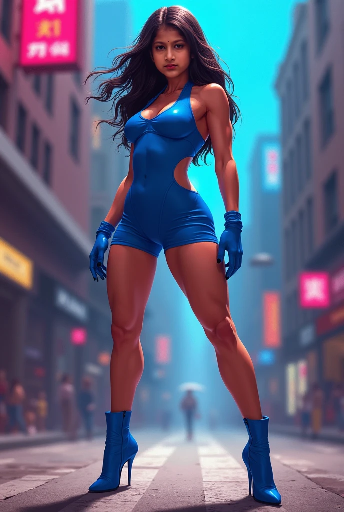 A vibrant street art scene in a bustling cityscape sets the backdrop for a whimsical portrait of a beautiful woman, captured in a dynamic crouching pose, ray trace, (brightening light:1.2), (Increase quality:1.4), (best quality real texture skin:1.4), finely detailed eyes, finely detailed face, finely quality eyes, (tired and sleepy and satisfied:0.0), beautiful clothes, (Increase body line mood:1.1), (Increase skin texture beauty:1.1) (full-body)