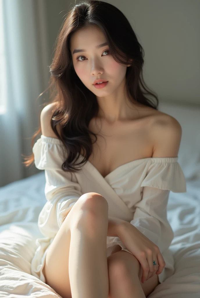 Woman siting on a bed