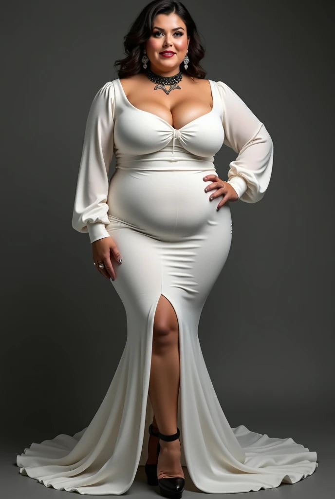 (nsfw),(8k, ultra-high resolution, highest quality, masterpiece:1.2), ultra-realistic, (realistic, photorealistic:1.37), (realistic skin:1.2), ultra-detailed, Canon EOS RP, 8k, Korean mature woman, sparkling smile, detailed face, (((super obese)))、 (((super curvy,))) ((super voluptuous,)) adult model, standing still, ((full body shot)), thick ankles, (short hair), (empty space), (pale white background only),(bare feet)