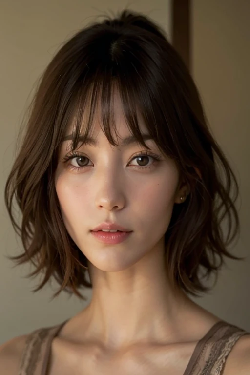 (masterpiece:1.3), (8k, Photorealistic, Raw photo, Best image quality: 1.4), Japanese women、profile、Cleavage:0.3、Super detailed face、Attention to detail、double eyelid、Put your chest together、Light brown hair、Boyish and sporty short hair、highest quality、masterpiece、超A high resolution、(Photorealistic:1.4)、Highly detailed and professional lighting、casual off shoulder、Deadly position
