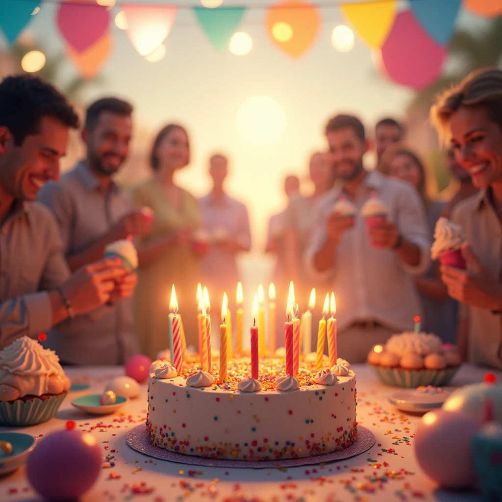 An image that says happy birthday erick with blue balloons and a big cake