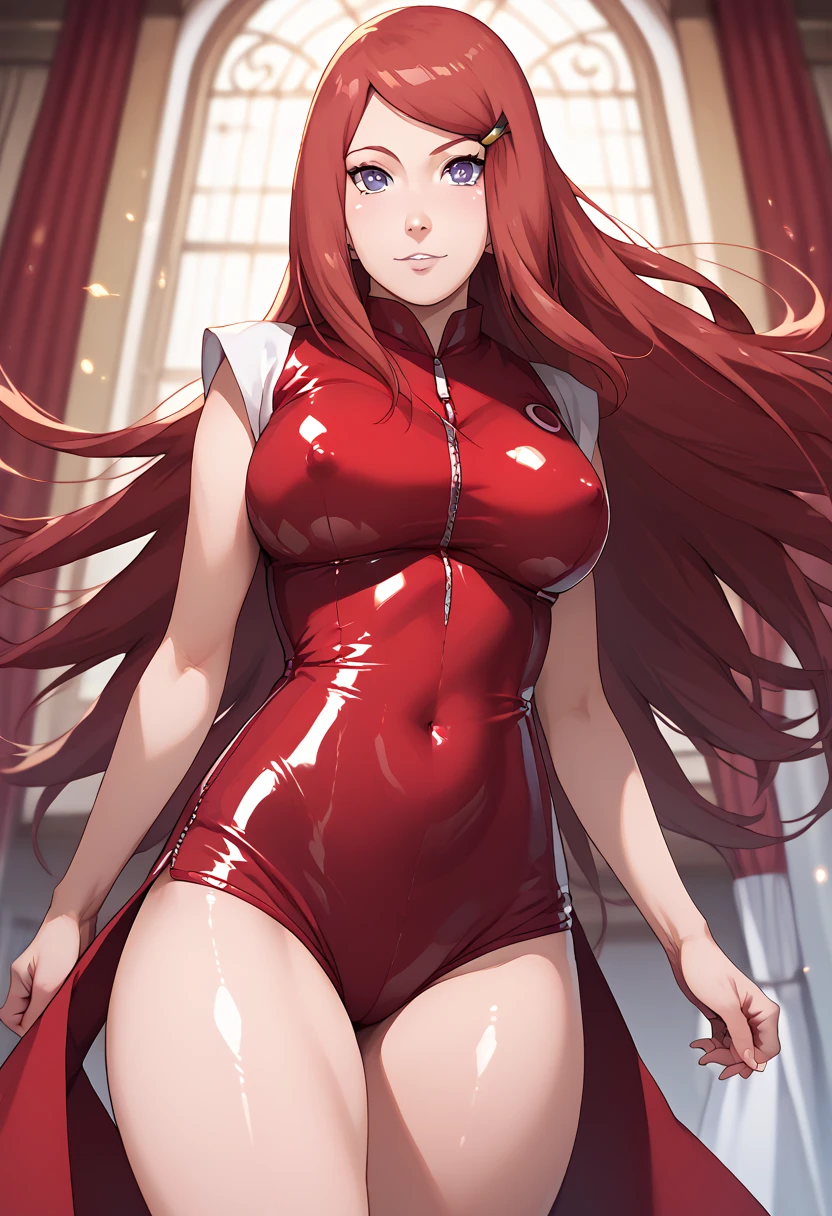 (High quality, High resolution, Fine details), Realistic, latex_bodysuit, BREAK red mucus body, enveloping the whole body, transparent liquid texture, solo, curvy women, sparkling eyes, (Detailed eyes), smile, blush, shallow depth of field