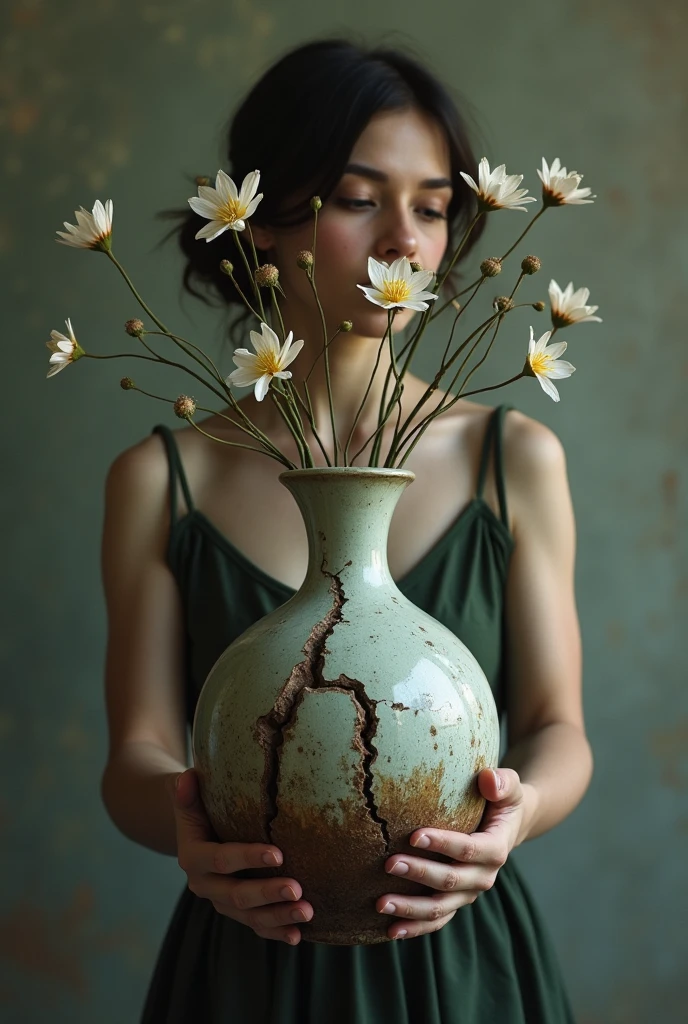 beautiful naked girl hugging and holding a beautiful large vase, exquisite fingers, nipples and genitals are barely hidden behind the vase, from the front, beautiful eyes, (super beautiful big breasts), wide big ass, conceptart, (best quality, 4k, 8k, highres, masterpiece:1.2), ultra-detailed,(realistic, photorealistic, photo-realistic:1.37), bright atmosphere lighting, cinematic composition, dramatic chiaroscuro, muted color palette, highly detailed female form, elegant flowing pose, delicate feminine features,vulnerable expression, tactile ceramic texture, intricate decorative vase in vivid colors, dramatic lighting and shadows, atmospheric environment, ethereal mood, thoughtful contemplative character