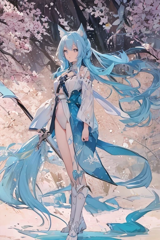 Ultra High Definition 2D Art、Close-up(1 female)、Light blue hair、2D animation style、Soft and delicate depiction、Also pay attention to the full body tattoos(Full Body Art)、Landscape mode、Gweitz's Masterpiece、james jean、Tattoo expert design by CGSCOSITY and others Blue-haired beautiful girl who became a hot topic on Japanese trend art bureau。