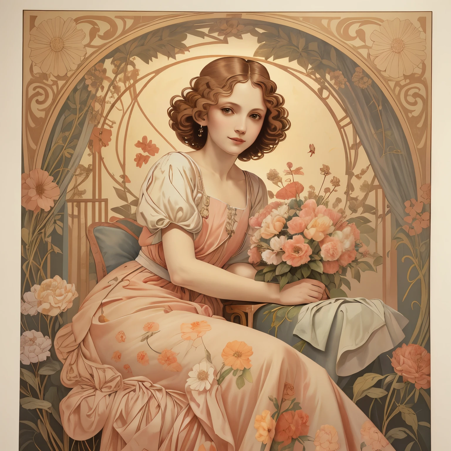 Alfred Augustus Glendening Style – The Serene Garden, filled with blooming roses and climbing vines..