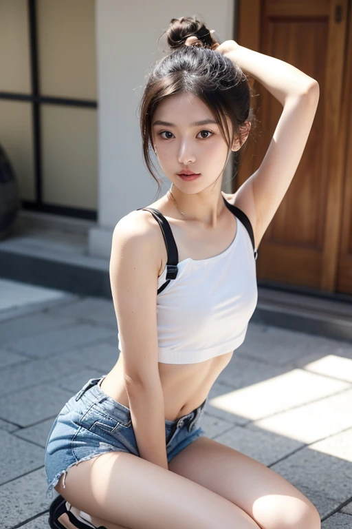 (Display oiled tecateca armpits:1.30、Oiled shiny shiny armpits:1.30、A hyper-realistic、Armpit、Oiled shiny armpits:1.30、Glossy armpits、oiled slimy armpits:1.30、slimy shiny armpits:1.20、Bright and detailed armpits、Detailed armpit wrinkles:1.7、An 18-year-old woman、Ultra-mini-length apron drenched naked、Show your armpits in a naked wet apron、And a wet apron of a small cloth that hides only the crotch,、in a bare apron with a small fabric area,、No panties、no-bra、Short skin apron、Realistic armpit wrinkles:1.7、Light illuminating the armpits:1.4、Show underarms、A hyper-realistic、Armpit、Detailed armpit wrinkles、Detailed armpit pores、Realistic armpit skin、Black armpit skin、Black armpits、White strapless bra、showing your whole body、No panties and no bra、Hide only you、Crotch in bare apron with small cloth、Stand in the city、In town、in a street), (illustratio), (hight resolution), (8K), (ighly detailed), (The best illustrations), (armpit pose、beatiful detailed eyes), (top-quality), (ultra-detailliert), (masterpiece), (wall-paper), (详细的脸), (A smile、((a 25yo woman、No bra!!、No panties!!、)),Show realistic armpits、Brown hair,short-hair、Woman showing armpits), japanes,