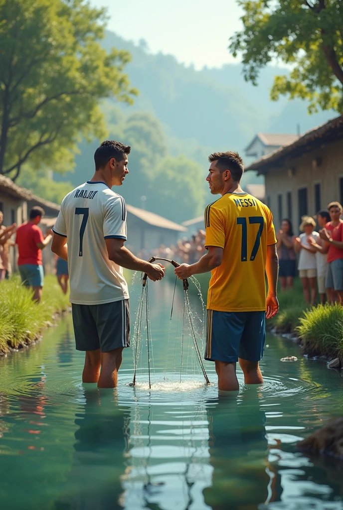 soaked twenty year old men wearing wet football jerseys with soaked hair wearing soaked uniforms. several men in briefs pour buckets of water over them. Wet shirts. Wetlook. Sensual. Kissing. Homosexual. Water fight. Men. Gay.