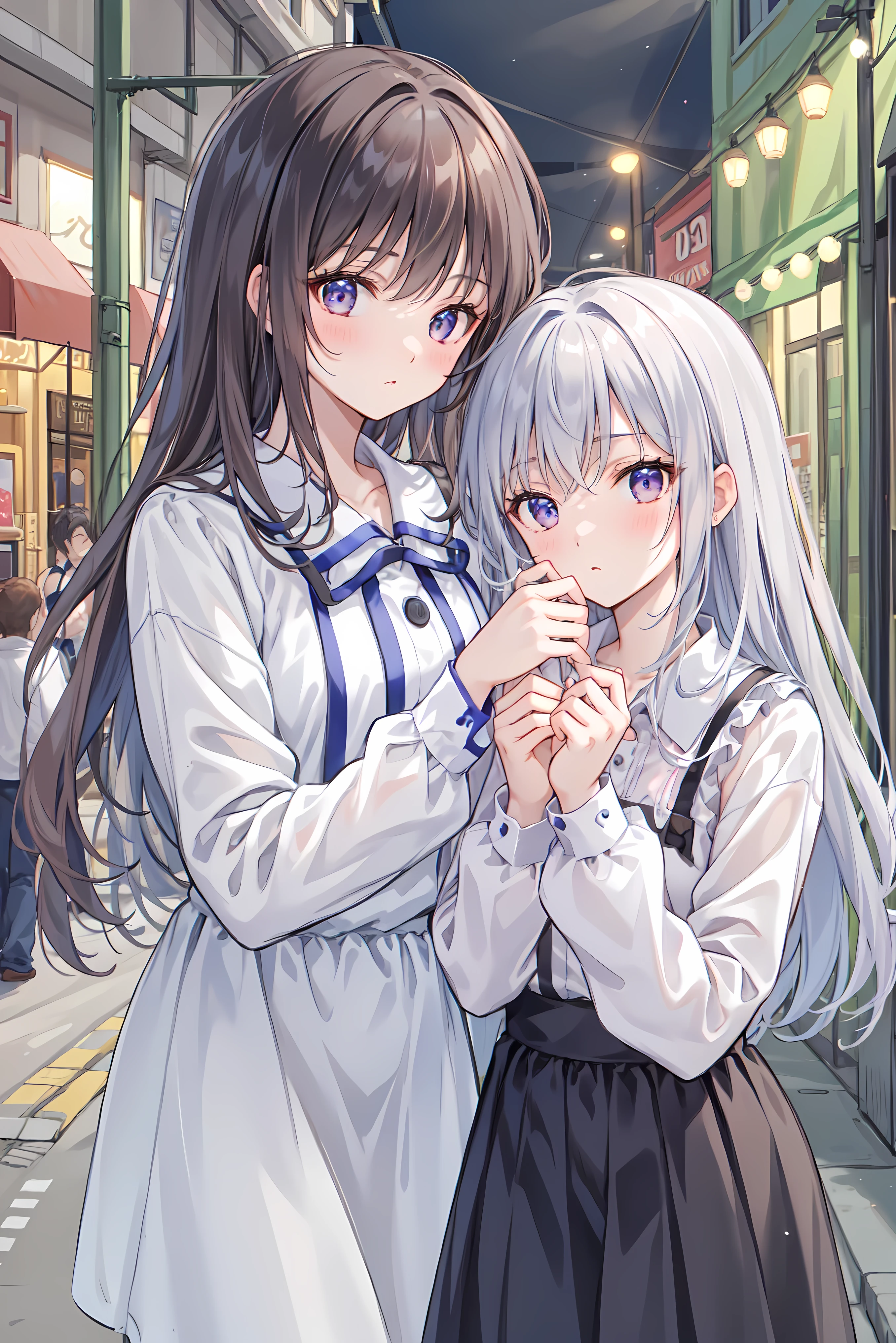 (masterpiece) attention to detail, masterpiece),(high image quality)One couple in their 20s, female1名、Kiss、Romance、Sparkling atmosphere、Glossy appearance、Night City,female(brown medium long hair )close ~ eye、Sweet Sigh、male(Black Disheveled Hair、Y shirt, shirt)tightly close your eye、background、The night deepens、 dark, femaleはショックを受けた, maleが壁に向かって彼女にKissをする, maleが腰を抱く, And his eye were tightly closed, romantic environment ,((Highest Quality)), (Very Detailed), (high image qualityCG合成8K壁紙), 高いly detailed, high-definition raw-colored pictures, professional photography, (((Bokeh))), writing boundary depth,Bust