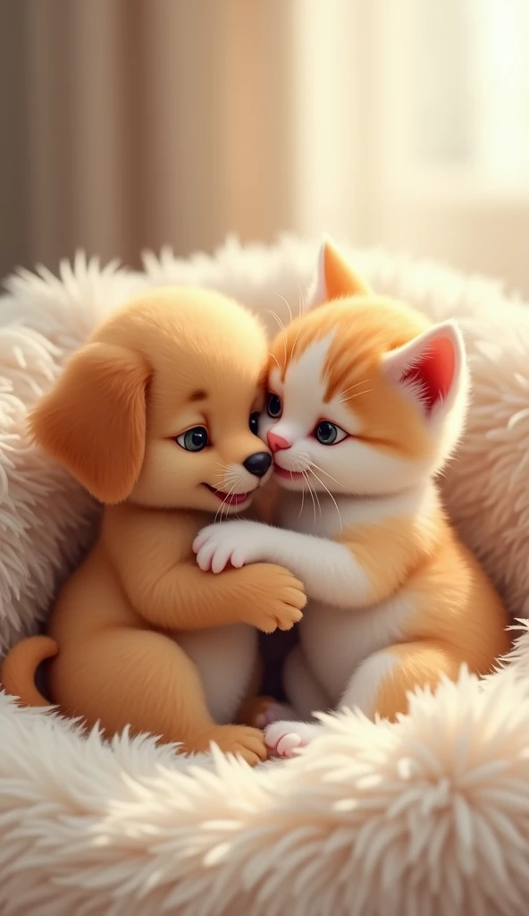 Cute kitten and puppy
