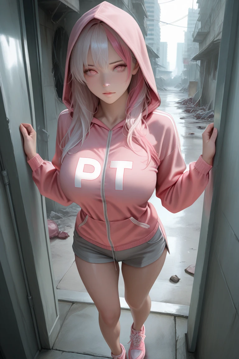 Browsing Caution,((Perfect Anatomy:1.5,Realistic,:1.3,Raw photo:1.3,masterpiece、highest quality、Ultra - High resolution、High resolution、Extremely detailed CG、8k)),Cowboy Shot,1 female,alone,20 year old beauty,(Beautiful and exquisite face and eyes,Big and beautiful eyes),Bright green eyes,(Blonde Hair,ponytail,Long Hair,bangs),(blush、Embarrassing:1.5),(Medium chest,Slender body,Small Head、skinny, Glowing Skin,Oily skin,Shiny skin),walk,((White hooded sweatshirt,Oversized hood)), (Tucked-up sweatshirt:1.5),((Knee-high socks,Low-rise white see-through panties:1.5、Love Juice、cum in pussy)),on the road,Shibuya Station、Tokyo、((白いKnee-high socks:1.5))