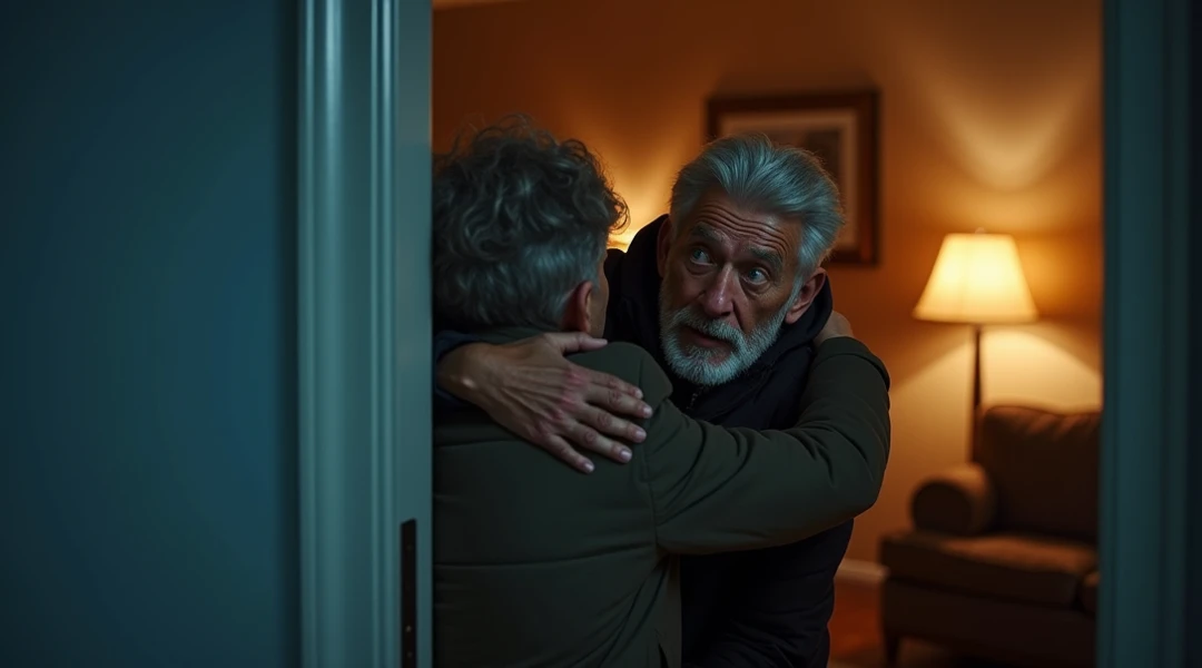 An old father hugging his young son, 4k, unreal engine render