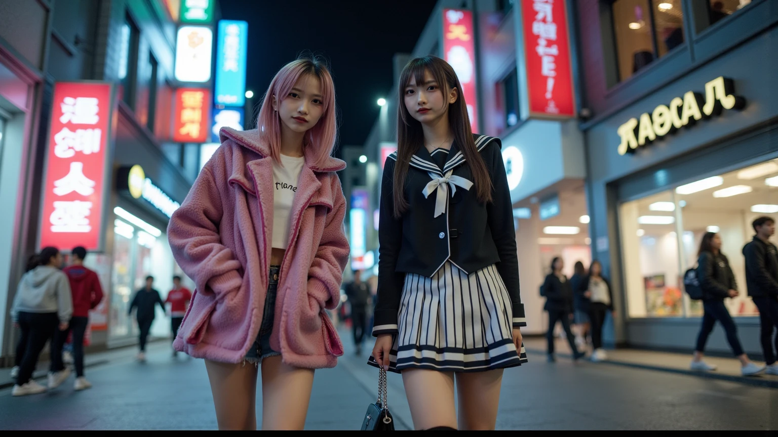 In the bustling streets of Akihabara on a sunny day, a high-definition scene unfolds: a premium-grade image of a Japanese girl strolling with a smile. She sports a blue jacket over a pink shirt adorned with a car stamp, her short hair framing her face elegantly. Behind her glasses, her eyes radiate warmth and curiosity. The ambient occlusion and global illumination techniques capture the atmospheric effects of the vibrant cityscape, with reflections shimmering on storefront windows and shadows dancing playfully along the pavement. 

The composition is carefully crafted, with symmetry enhancing the overall aesthetic. Subtle gradients in the sky and surroundings add depth and dimension to the scene, while color harmony infuses the image with a sense of cohesion. Rendered in full HD, every detail, from the folds of her jacket to the texture of the pavement, is crisp and clear. 

The depth of field draws focus to the character design, reminiscent of anime 90s style, while manga influences are evident in the expressive lines and emotive features. As she walks, she embodies the essence of Akihabara - a melting pot of culture, technology, and creativity. This AI-generated image captures the spirit of the moment, inviting viewers to immerse themselves in the charm and energy of one of Tokyo's most iconic districts.