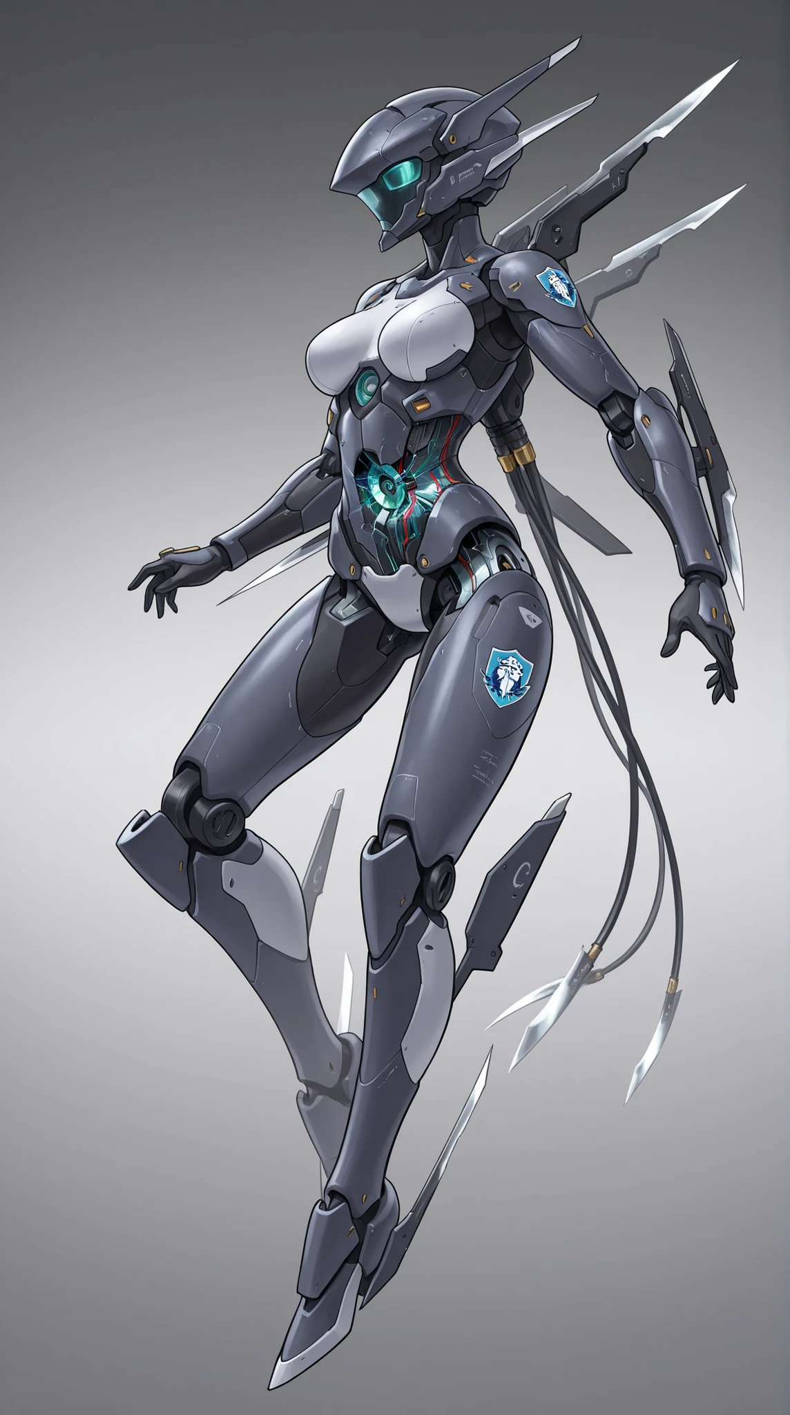female, Machine Body, emblem, core, Clear parts, Exposed precision circuit, blade,   dynamic action,