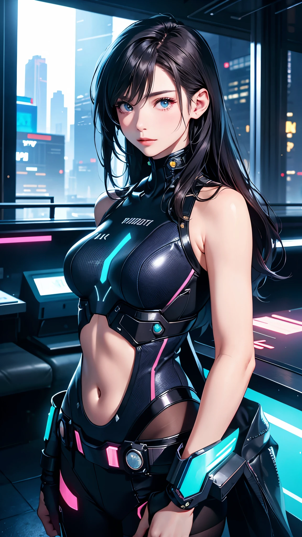 sporty girl with Asian features,(((1girl))),((girl with dark hair and turquoise highlights,)),(asian girl),
(large breasts:1.4),saggy breasts,(((Black hair with turquoise streaks:1.35,straight hair,long hair:1.4,colored inner hair,ear breathing))),((heterochromia:1.5, (pink_eye and aqua_eye))),((fat)),(((lustrous skin:1.5,bright skin: 1.5,skin tanned,shiny skin,very shiny skin,shiny body,plastic glitter skin,exaggerated shiny skin,illuminated skin, wet legs))),(spider lower abdomen,narrow waist,wide hip,athletic body,inflated legs,detailed body,(detailed face)),
cute,slutty,seductive,erotic,(((nsfw))),
zettai ryouiki,((one-piece_swimsuit magenta,wearing a one-piece_swimsuit outfit:1.3,swimsuit type spacesuit,magenta armor swimsuit:1.3)),(rgb headphones:1.5),((wet clothes,intricate outfit,intricate clothes)),
(dynamic pose:1.0),embarrassed,(centered,scale to fit dimensions,Rule of thirds),
cyberpunk city by the ocean at night, with bright neon signs and dark stormy clouds and puddles, scenery:1.25,
artistic photography,(photography taken by sldr),highres, sharp focus, (ultra detailed, extremely detailed), (photorealistic artwork:1.37),(extremely detailed CG unity 8k wallpaper),((synthwave background theme)),(((vibrant colors))),(intricate background),(masterpiece),(best quality),
