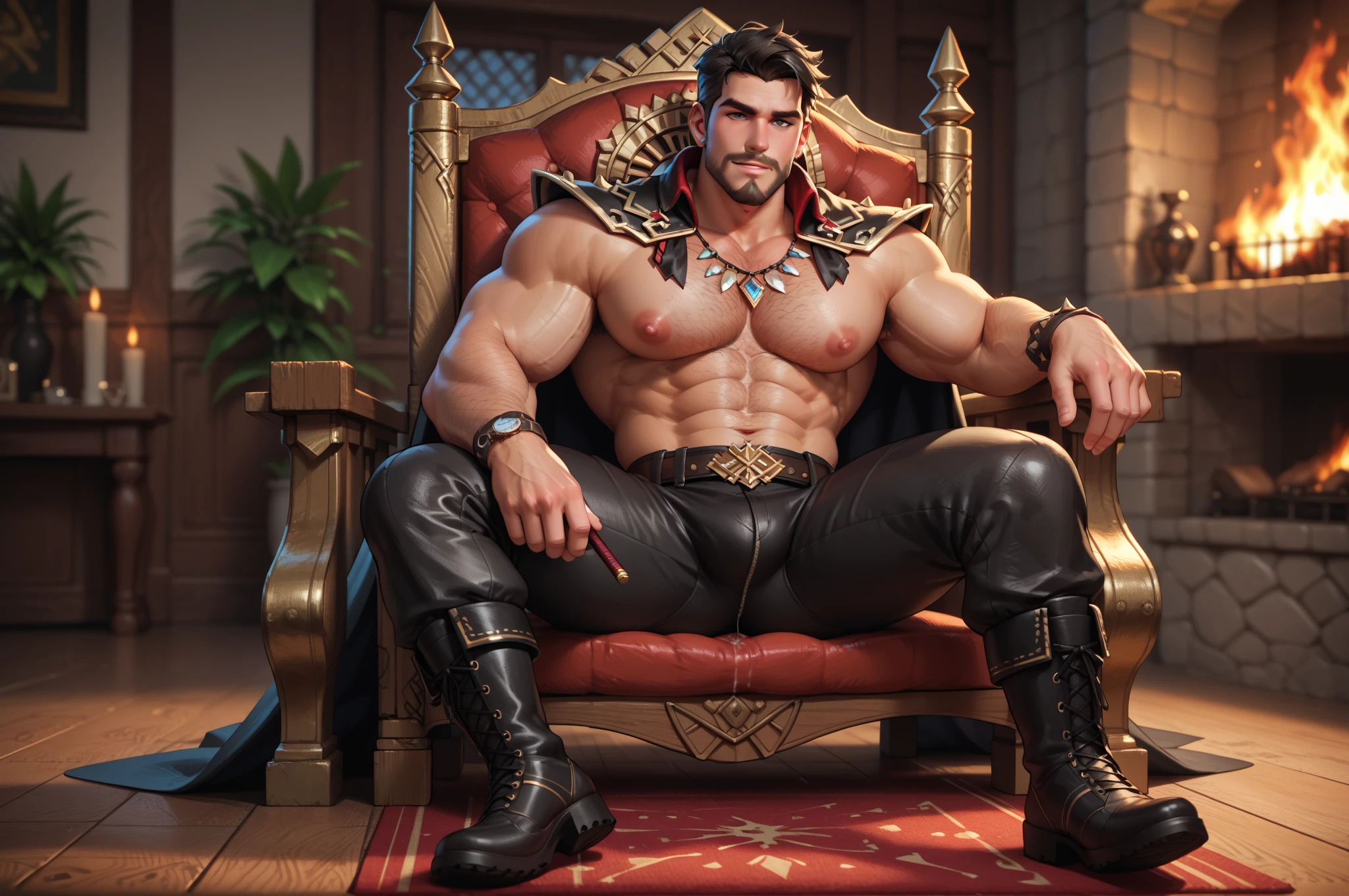 Minotaur imposing ultra details sitting on the throne looking at me holding his with very sinister features