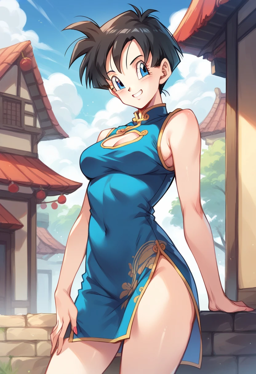 score_9,score_8_superior,score_7_superior,One girl,sole, barefoot,Feet Focus,View your viewers,Sitting,Sweat, A woman in a retro style dress is smiling gently