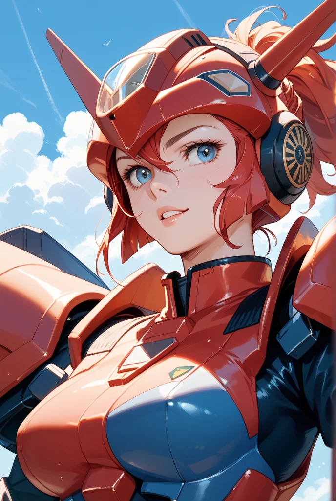 Red robot girl, busty