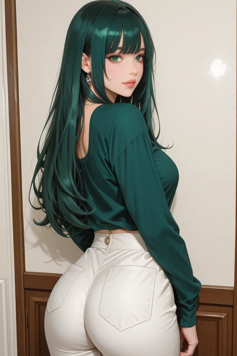 (highest quality,masterpiece:1.3,Ultra-high resolution,)、((Full nudity))、((Droopy eyes))、whole body、1 adult female、Heavy eye makeup、Blunt bangs、(Bright green hair)、((Please open your mouth wide、Sticking out tongue))、Shooting from the side、Excited expression、Ahegao、smile、Kneel、Leaning against a wall、Put your hand on the wall、Sexy butt pose、Push your ass up、Big Ass、Photo taken in the men's restroom