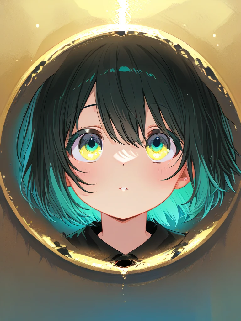 A wall that separates the earth from the sky. The golden light coming down from the sky falls through a hole through the ground and envelops the small bird in the ground.. The bird looks up at that light and prepares to fly.. illustration. 4K. dreamy. Well-colored.