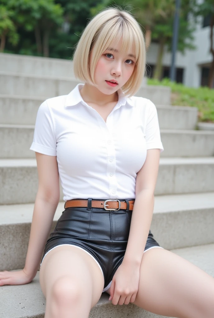 extremely highly detailed、​masterpiece、Top  Quality、超High Resolution A、8K high-definition、Photogenic clarity、A detailed eye、gradation、perfect anatomy body proportions, hard disk、NSFW , nikon z9 80mm lens, masutepiece、Model Standing、Light  panties made of lace material、malocclusion of teeth, White tight t-shirt, The dress is made of  lace material, Show me all the panties, The skirt is definitely worn、Lift skirt hem、panties focus、Natural light that is too bright、sunshine、Detail  lace panty pattern、black thong、While standing, Lift the skirt and show the panties to the camera、Beautiful alignment 、Lift your skirt big 、Show your panties to the camera、1girl,Japanese,22 years old,((Slender body:1.4)),(large breasts),large hip,hairy pussy,camel toe,((blonde hair,very short messy bobcut)),((Oval Black cell frame glasses)),((wet skin:1.1)),((wet hair:1.1)), sunburn tanlines,tanned skin,
