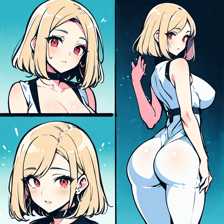1girl, young, blond hair, cute, short, from the back, small breast,small butt, white onepiece swimsuit, chibi, camel toe