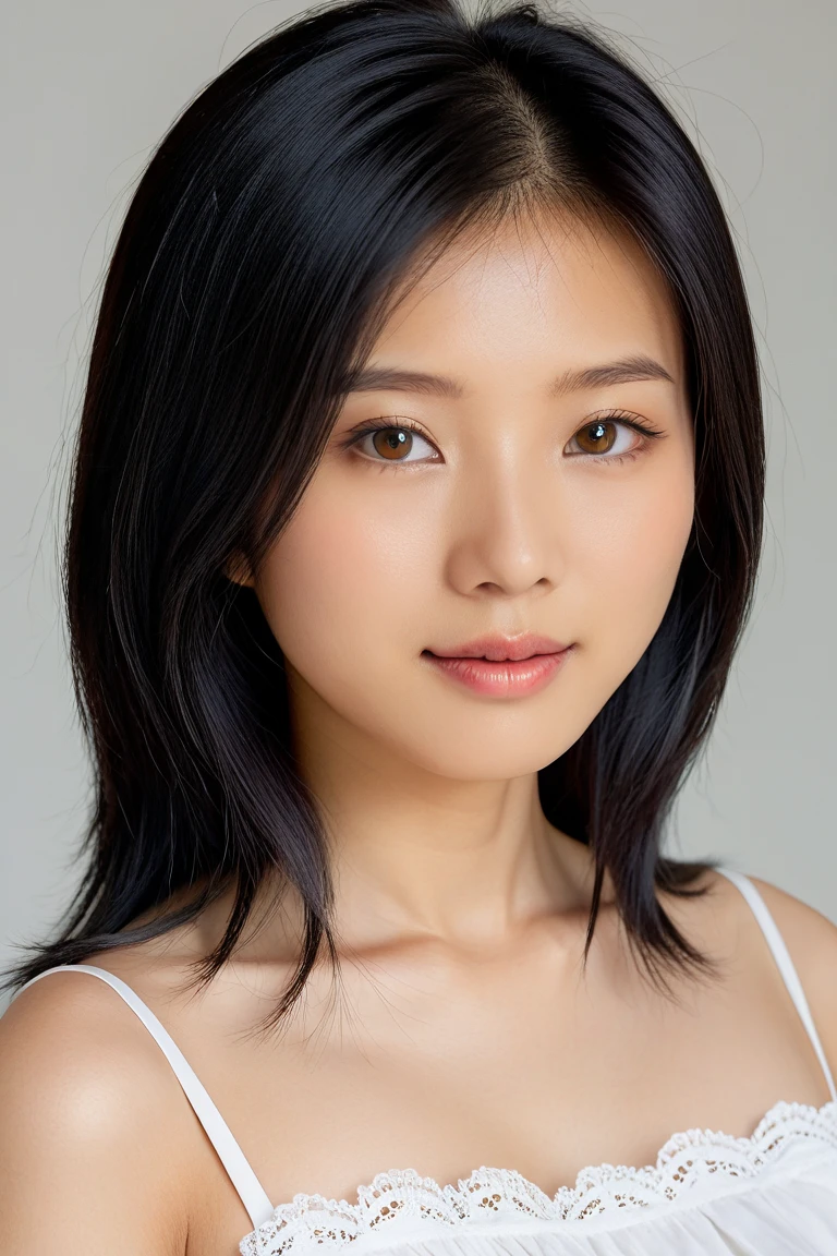 ((Best quality, 8k, Masterpiece :1.3)),  ultra realistic, real life textures, photorealistic shot, of a gorgeous asian model, teasing pose, Sharp focus, full body shots , round hips, Sharp focus :1.2, A pretty woman with perfect figure :1.4, Slender abs :1.1, ((black layered hair, puffed breasts, ample cleavage :1.2)), (lace bra :1.2) , Highly detailed face and skin texture, Detailed eyes, Double eyelid, dynamic rendering, bokeh background, poking nipples