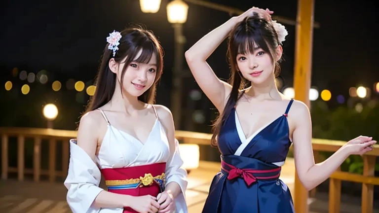 Anime character taking pictures in front of the sunset, Onmyoji, anime cover, anime goddess, visual novel cg, official artwork, ikki tousen, kantai collection arcade, High school dxd, xianxia hero, sengoku era, characters from azur lane, onmyoji detailed art, popular isekai anime, Light Novel Cover Art, ((best qualtiy,8k,tmasterpiece:1.3)), 1girll, ssmile, full bodyesbian, Slim Faces, Beautiful woman, (dark brown hair), Erotic underwear:1.1, Super detailed face, Detailed eyes, 二重まぶた, blur backgroun, Slim Faces, 城市, do lado de fora, the street,huge tit,blush,