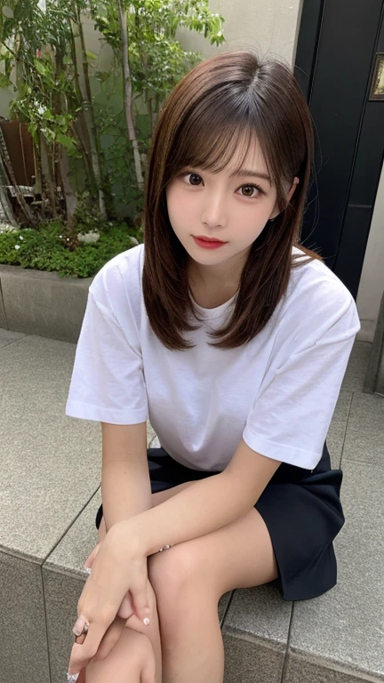 1 girl、Sit on the school steps、spread legs、(open the thighs)、small breasts、(small breasts)、 (best quality: 1.1)、(highly detailed skin), (ultra high resolution:1.0) ,(realistic photo:1.0), (Super detailed:1.0), (8K, Raw photo:1.1)