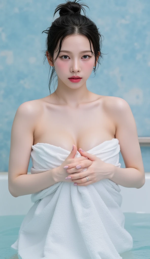 (Photorealistic), (((Top Quality, 8k, Masterpiece: 1.1)), Sharp Focus: 1.2, Lying on the bed, (white liquid on the face and chest), (Sensual: 1.3), 20 years old, cleavage, sweat, (huge breasts: 1.5), smile, big ass, bodybuilder, red cheeks, k-pop idol, dynamic angle, girl, solo, muscles, abs, Sexy with thick arms, thick legs, (wet: 1.4), detailed eyes and skin, striking shadows, best ratio four fingers and one thumb