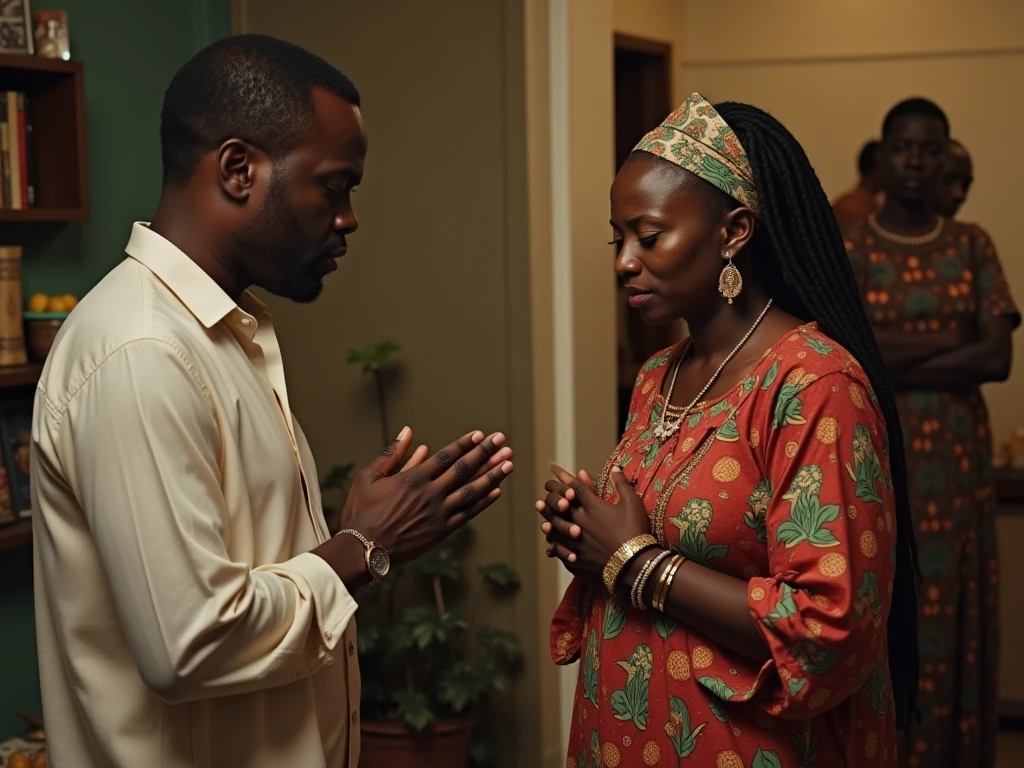 Dispute in an African marriage inside a house