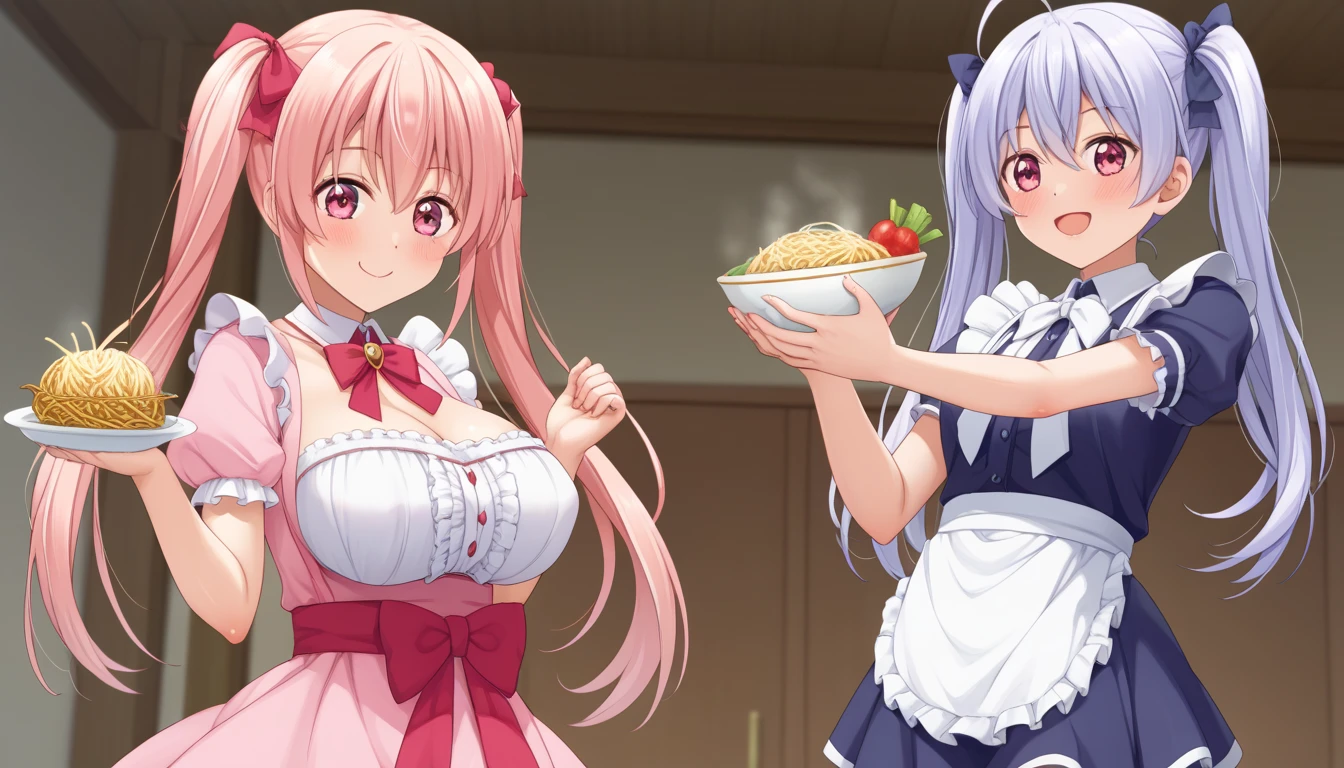 masterpiece, Top quality, Two girls, Port God,2legs,Double tail,Colorful hair, Double tail, Undercoat color, Port God有两只紫色的眼睛,Port God是粉头发, Blue highlights,Two color hair braids, White bra,White underwear,另一个女孩是Kagura Mia,Kagura Mia,White hair,2legs,(Giddenmei 1.5),Heterochromia,Half closed eyes,Kagura Mia的左眼是yellow色是右眼是蓝色,double braid hair,Kagura Mia的头发是白色的,Double tail,Barefoot,White bra,White underwear,Two girls,(Butcher shop:1.4),See the soles of your feet,Foot Viewpoint,lesbian,Love,Two girls并排坐,Two girls看向观众,foot fetish