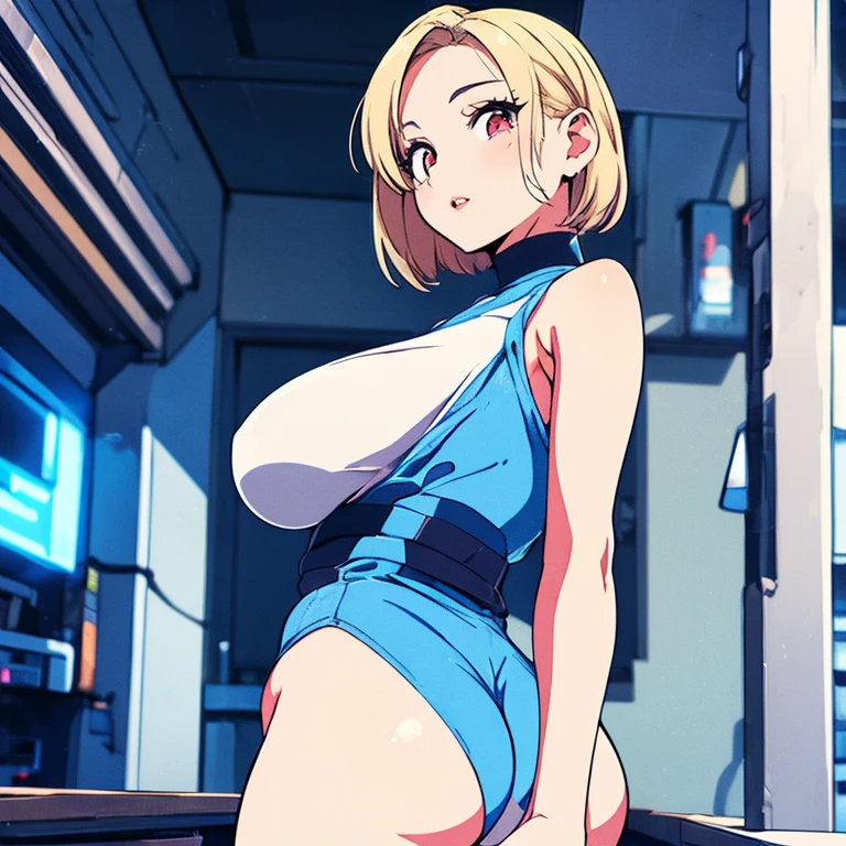 ((masutepiece)), ((Best Quality)), (Ultra-detailed), ((Extremely detailed)), 4K, (8K), Flat color, heavy outline, sharp outline, 1girl in, Solo, Drenched, Stunning cute girl with a smile, Ultra-detailed細な眠そうな目, Light brown pixie cut hair with bangs, Wet skin, white and green bikini and jacket, long boots, Put on your headphones, Reach for the sky, From above, Cyberpunk City station in the rain, neon light
