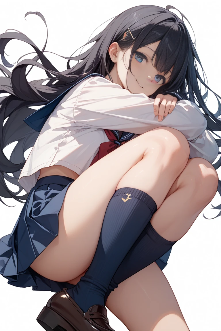 high quality,Cool Beauty, 最high quality、 Stylish design, (((The most beautiful girl))), ((Thin legs))、(((最high quality))), High resolution, ((detailed)), ((masterpiece)), ((Super detailed)), 16-year-old girl、White Background、B girl fashion、Black Hair、Inner Color、((Sexual))