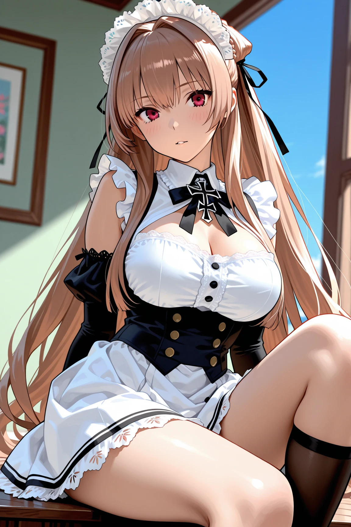 ((highest quality、High resolution、Highly detailed CG Unity 8K wallpaper))、detailed face、perfect body、unparalleled beauty、beautiful breasts、spread your legs wide、((She lifts up her skirt and shows her panties、sexy expression))