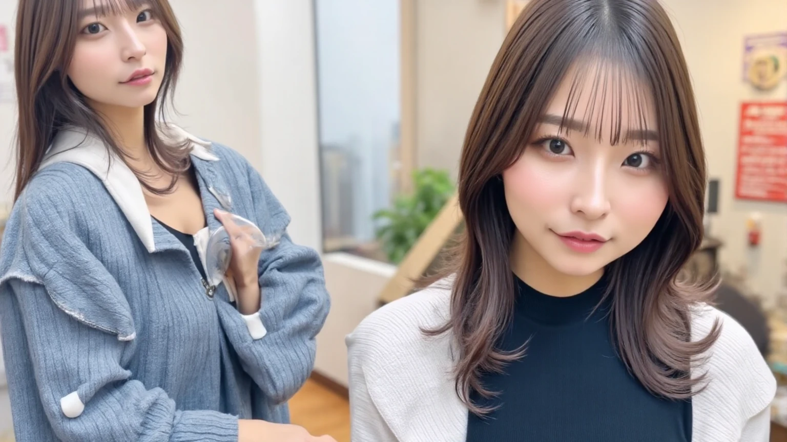 (((A group photo of the top 3 beautiful Japanese moms)))、Everyone has different types and hairstyles, but they are beautiful.、((All of them are obscene and have long breasts that are too big.))、different sexual poses、All wearing white turtleneck sleeveless knit sweaters、Full of big breasts、A room filled with the smell of meth、((Everyone emphasizes their big breasts))、living room、A group photo taken side by side so that the whole body can be seen