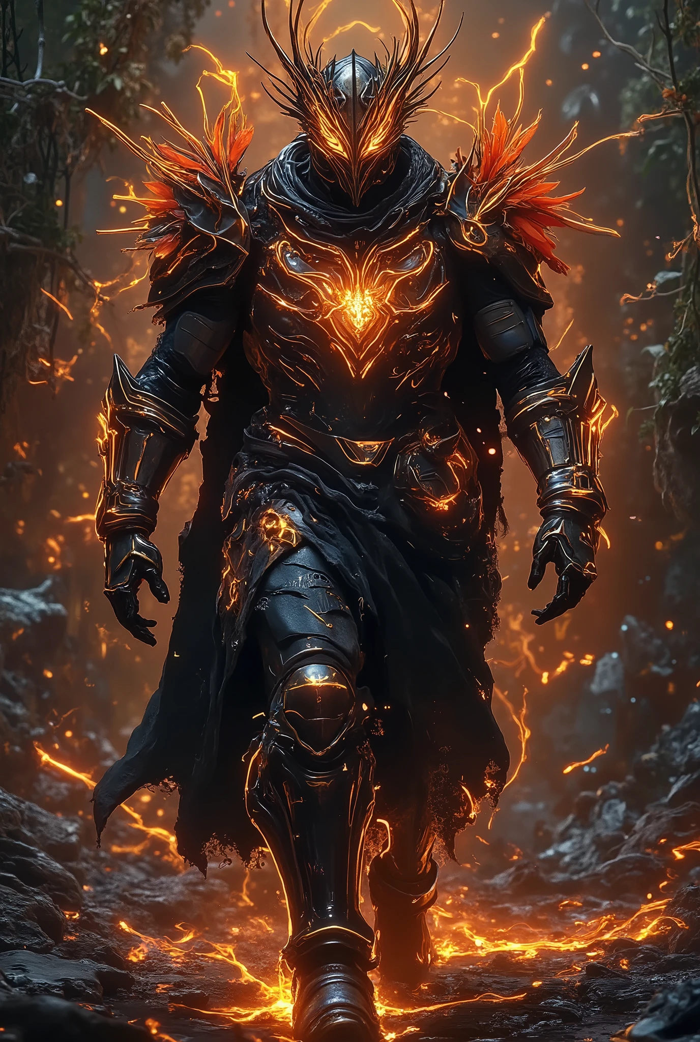 **"Flower-Wise Night Warrior (Bird of Paradise Fusion)" – Ultra HD 8K Cinematic Prompt**
**Visual Concept:**
A towering biomechanical warrior strides through the ruins of a neon jungle, their armor alive with *Bird of Paradise flowers* – vibrant orange-and-blue petals fused with weaponized exoskeleton plating. The armor *breathes*, its floral components unfolding like blade-wings in sync with the warrior's movements.
**Armor Details:**
- **Helmet:** A sleek, avian-inspired visor split by a crest of glowing Bird of Paradise blooms, their stamens forming a HUD targeting system.
- **Pauldrons:** Interlocking petal-plates that flare like wings when activated, revealing hidden plasma channels.
- **Gauntlets:** Razor-edged "feathers" of biometal with flower filaments that crackle with energy.
- **Chestplate:** A living reactor core where the warrior's heart should be, pulsing through translucent petals.
**Environment:**
Golden sunlight fractures through the canopy of a *cyber-botanical* wasteland – crumbling megastructures strangled by luminous vines, their surfaces tattooed with glowing tribal markings. The warrior’s footsteps make *exotic pollen* swirl in the humid air.
**Cinematic Effects:**
- Volumetric light shafts piercing jungle smoke
- Hyper-detailed textures: dewdrops on petals, scorch marks on armor
- Slow-motion pollen particles reacting to the warrior’s energy field
**Mood:** *A regal destroyer – part ancient god, part war machine – whose very presence makes the jungle bow.*
**Optional Add-ons:**
- "A flock of drone-birds made of light trails follows the warrior like a living cloak."
- "The armor’s flowers emit a subsonic hum that shatters glass in their path."
Would you like to emphasize any aspect? (e.g., more *tribal* elements, *fiercer* biomechanics, or *larger-scale* environment?)